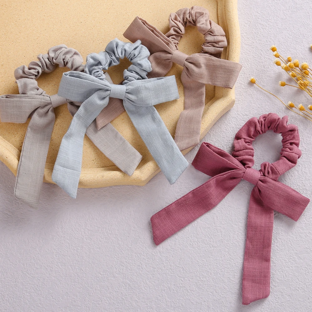 Girls Hair Accessories Big Bows Toddler Ponytail Holder Cotton Linen Children Elastic Scrunchy Fashion Hair Rubber Bands