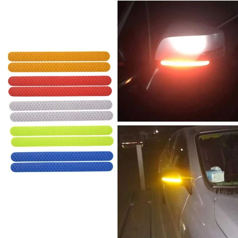2Pcs/Set Car Reflector Stickers Multi-Colored Automobiles Rearview Mirror Reflective Strip for Auto Exterior Protect Accessories
