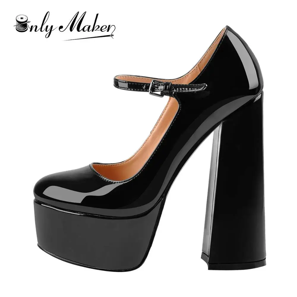 Onlymaker Female Mary Jane Pumps Platform Chunky High Heels Shoes Ankle Strap Plus Size Big Size Party Dress Women  Pumps