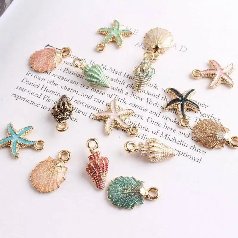 Nice Conch Sea Shell Charms Ocean Pendants Starfish Anklet Bracelet Necklace DIY Handmade Accessories Craft 10/13Pcs