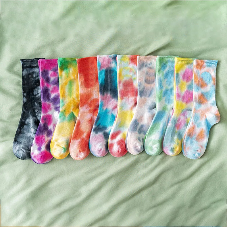 Tie-dye socks street trend high-top tide socks men women solid color cotton socks Hip Hop basketball men socks skateboard socks