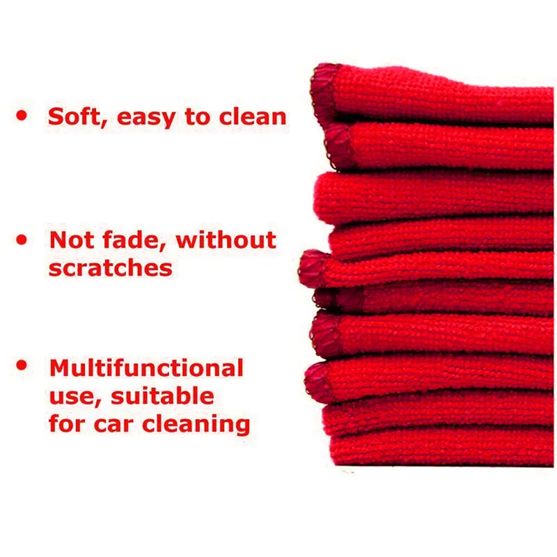 1/10Pc Microfiber Car Cleaning Cloth Strong Water Absorbent  Lint Free Red Wash Towels For Kitchen Bathroom Home Car Accessories