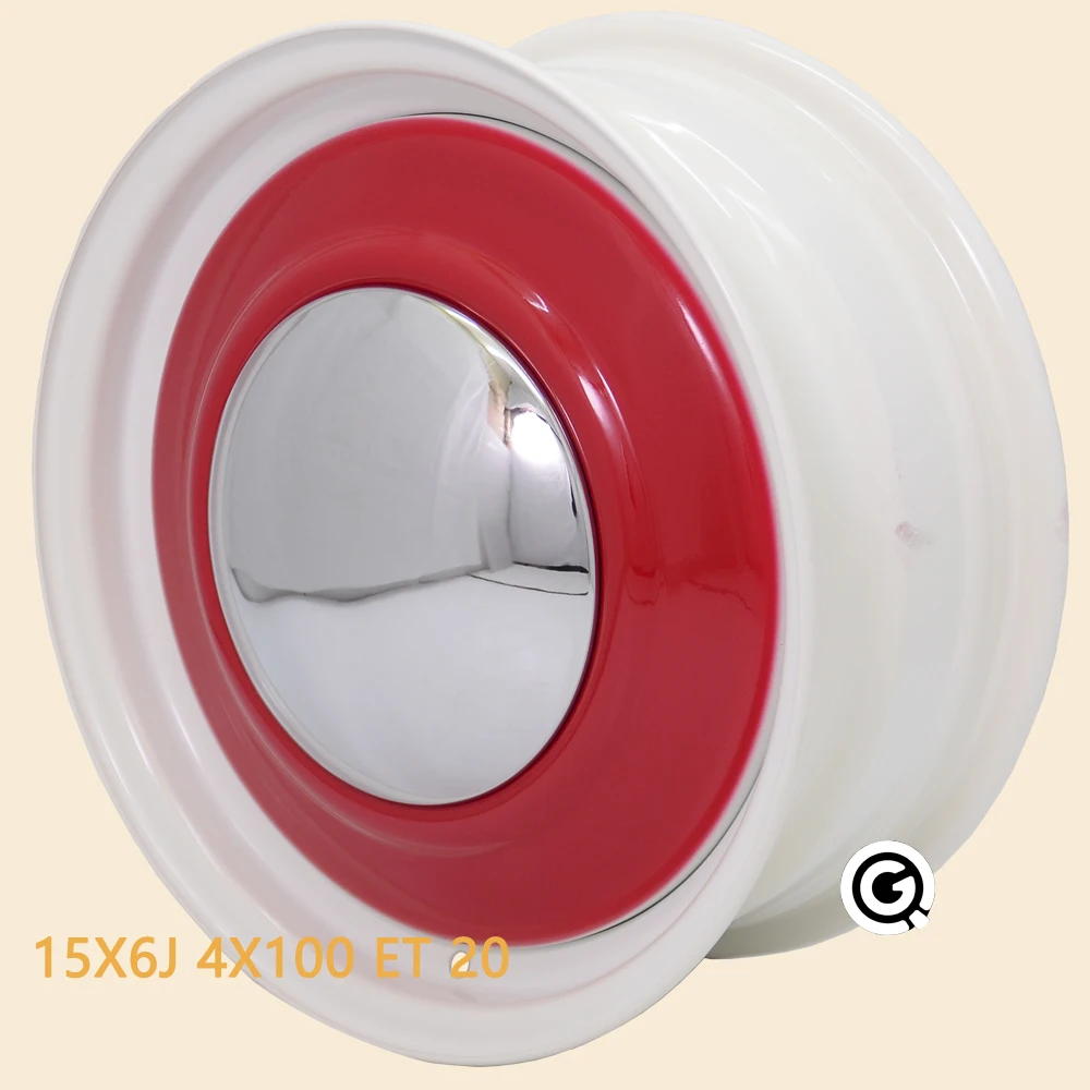 15inch 6J X 4 100mm Offset 20 White Red Disc Smoothy Cap Baby Moon for Civic Yaris - Wheel Rim Accessories