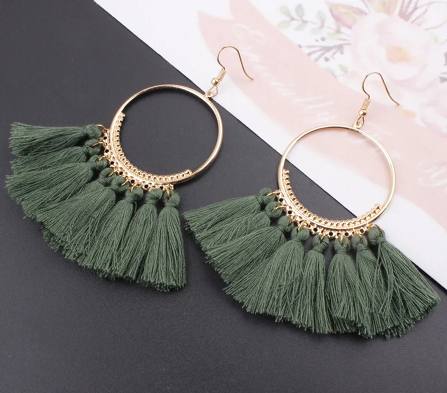 2020 3 Layered Bohemian Fransen Luxus Erklärung Quaste Ohrringe 2020 Boho Mode Schmuck Frauen Lange Tropfen Baumeln Ohrringe – Detail 20