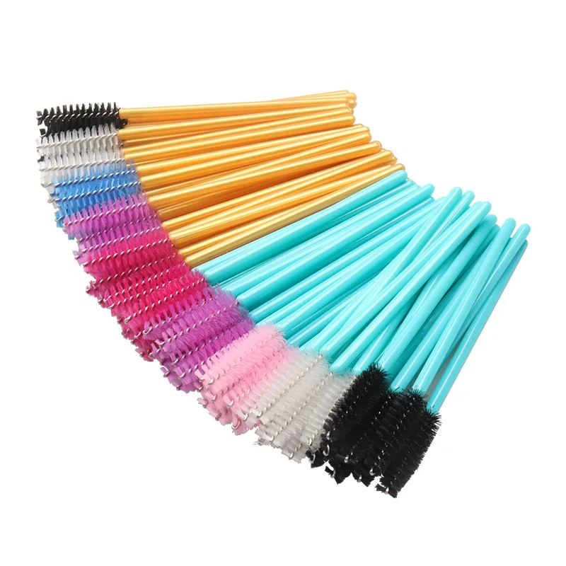 50pcs Multicolor Eyelash Brush Top Quantity Disposable Mascara Wands Lashes Gold Blue Handle Makeup Brushes Eyelash Extension