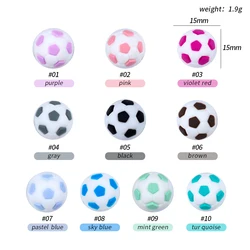 Sunrony 10Pcs Silicone Beads 15mm Football Food Grade Silicone Soccer Round Bead DIY Pacifier Chain Jewelry Accessories