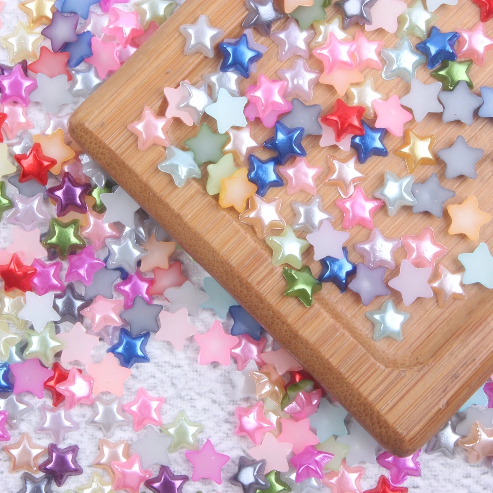 6mm 1000pcs Half Pearls Imitation Flatback Star Shape Glue On Resin Pearls DIY Crafts Fabric Bags Shoes Clothes Decoration