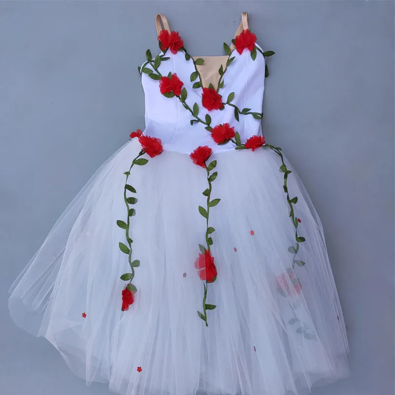 

Romantic Ballet Dance For Girls Women Long Dress Rose Flower Child Kids Ballet Tutu Professional Contemporary Dance Costumes