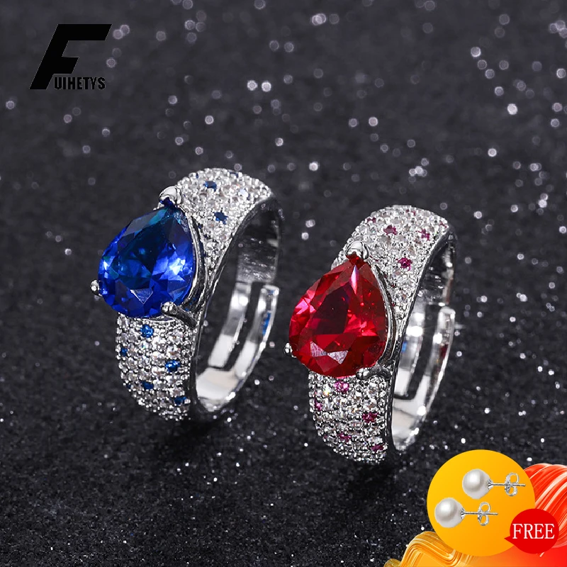 

FUIHETYS Retro Women Ring Silver 925 Jewelry with Sapphire Ruby Zircon Gemstone Open Finger Rings Accessories for Wedding Party