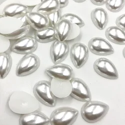 50pcs/pack 14*10mm Beige/White Beads ABS Ivory Half Water Droplets Imitation Pearls Suitable For Manual DIY Production