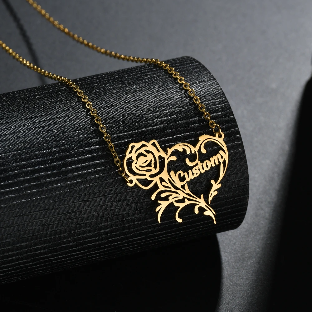 Fashion Custom Name Stainless Steel Lovely Shape Kids Necklaces Personalized Jewelry Chain Crown Heart Chain for Women Gifts