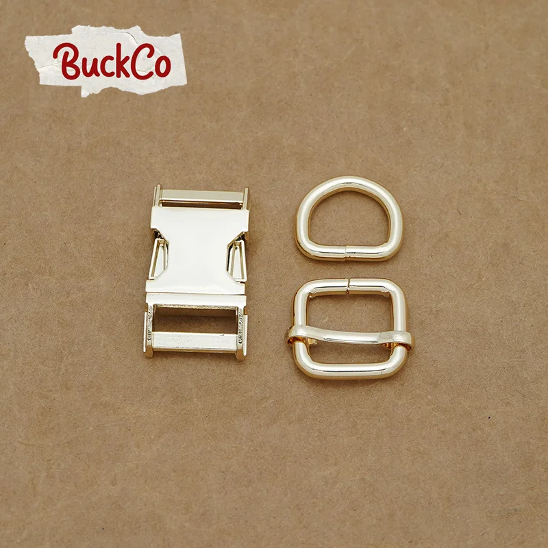 20mm Light gold(metal buckle+Adjust Buckle+D ring/set)for DIY backpack bag handmade dog collar webbing sewing premium accessory