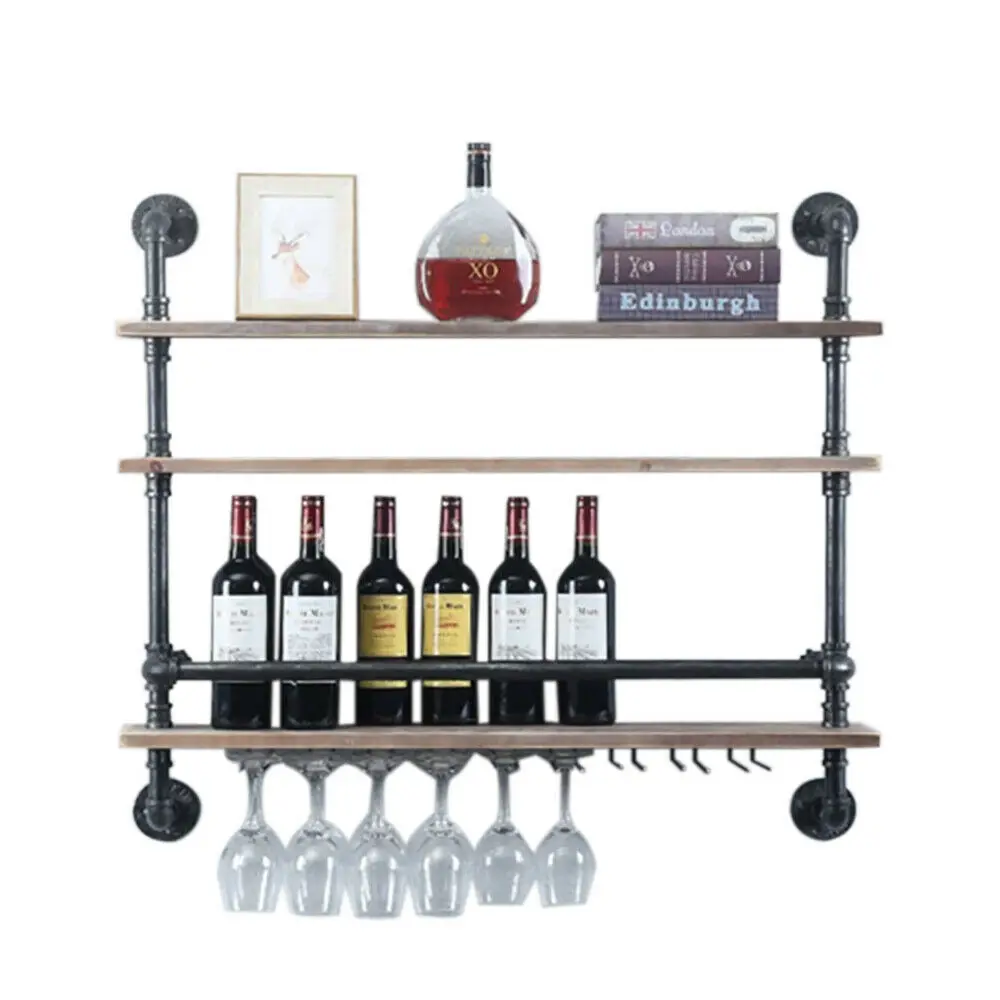 Wall Mounted Wine Rack Metal Hanging Cabinet Glass Bottle Holder Display Shelf