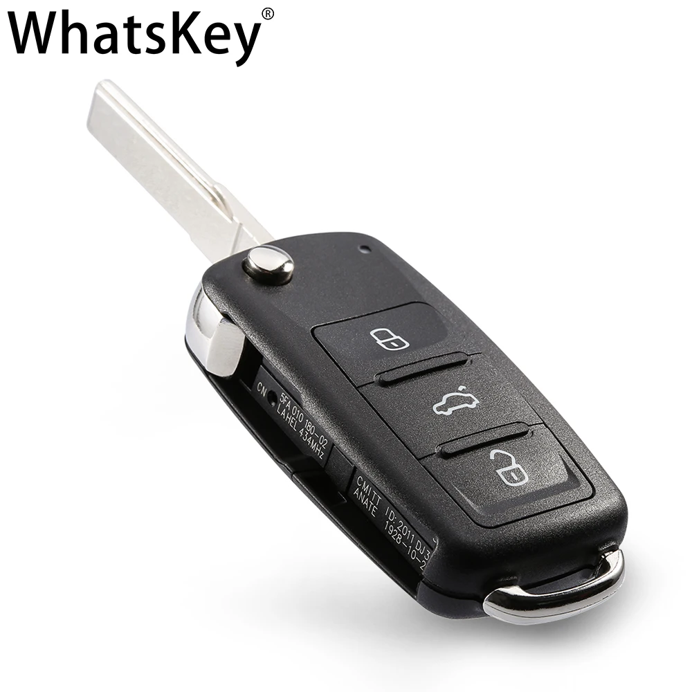 WhatsKey 2 3 Button Folding Key Flip Remote Car Key Shell For Volkswagen Polo Lavida Golf For Skoda Octavia Passa Uncut blade