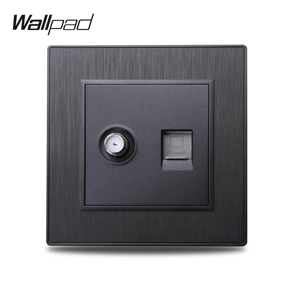 Wallpad S6 Black Silver Gold Satellite Antenna TV Internet Data Telephoe Wall Socket CAT6 Brushed PC Plastic Imitating Aluminum