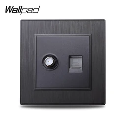 Wallpad S6 Black Silver Gold Satellite Antenna TV Internet Data Telephoe Wall Socket CAT6 Brushed PC Plastic Imitating Aluminum