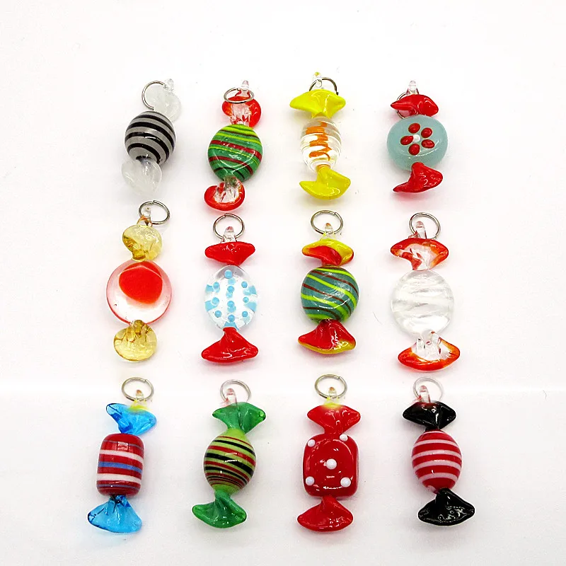 Custom Handmade Murano Glass Christmas Tree Figurines Ornaments With 12pcs Colorful Candy Pendant Home Desktop Decor Accessories