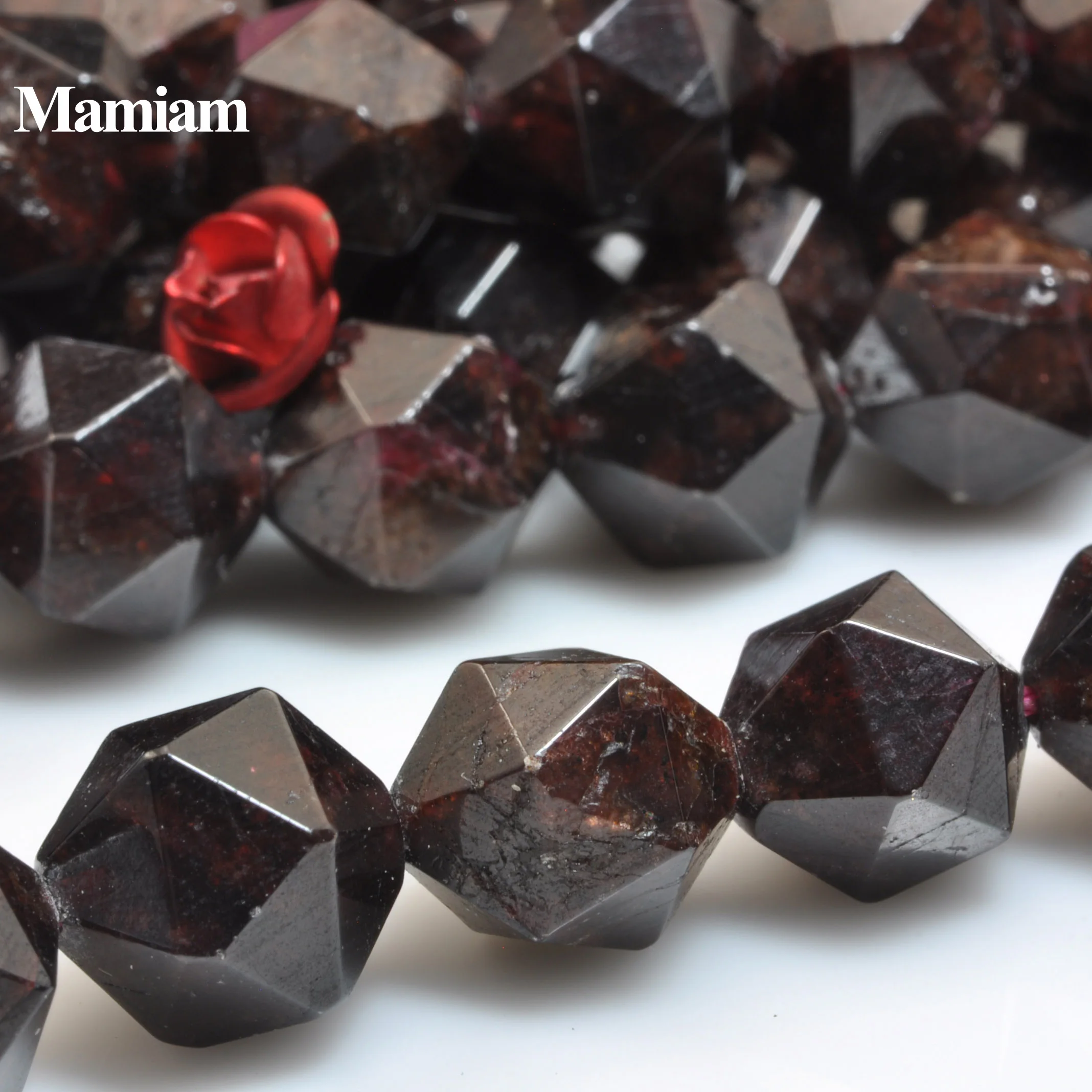 Mamiam Natural Garnet Diamond Faceted Round Beads Loose Stone Diy Bracelet Necklace Jewelry Making Pearl Gift Design