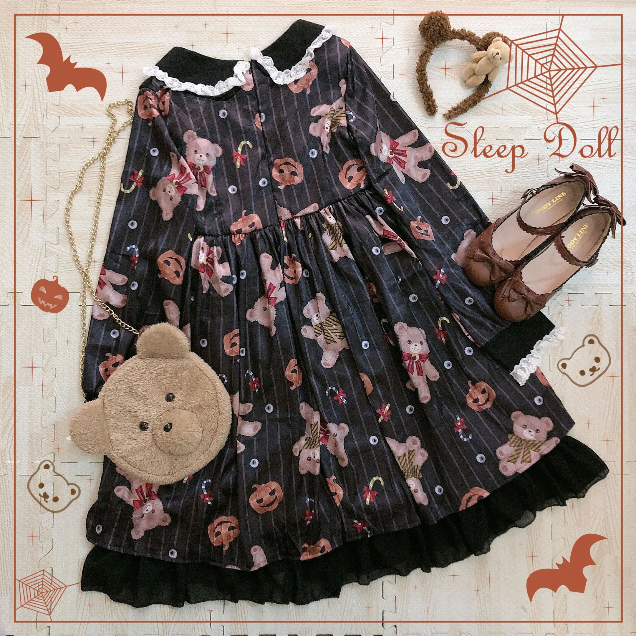 Vestido gótico de palacio para niña, vestido vintage de lolita, bruja de Halloween, estampado de cintura alta, Victoriano, kawaii, lolita gótica