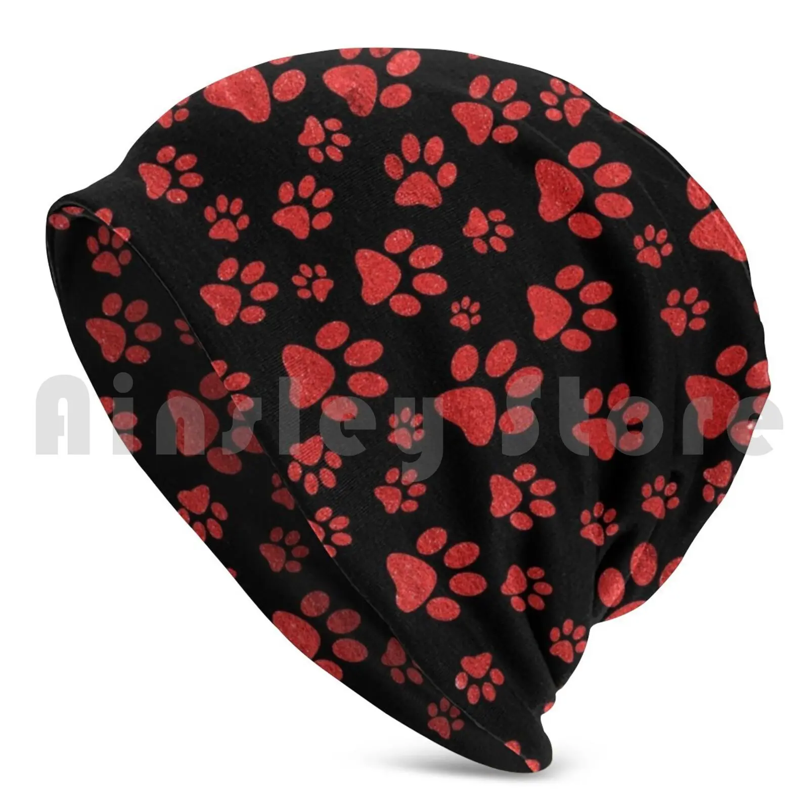 Paw Love Red Beanies Pullover Cap Comfortable Red Paws Dogs Cats Pet Pets Pet Paws Cat Dog Paw Red Paws Paw Pattern