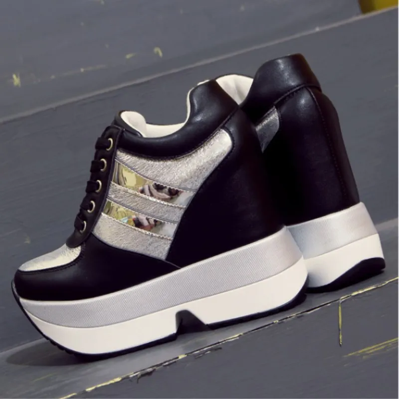 2022 Autumn Women High Platform Shoes Height Increasing Casual Shoes 12 CM Thick Sole Trainers Breathable Shoes Women Sneakers