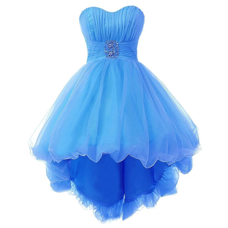 

Womens Sweetheart Hi-Lo Prom Dress Evening Gowns Short Girls Princess Puffy Graduation Dresses Mini Organza Homecoming Dress