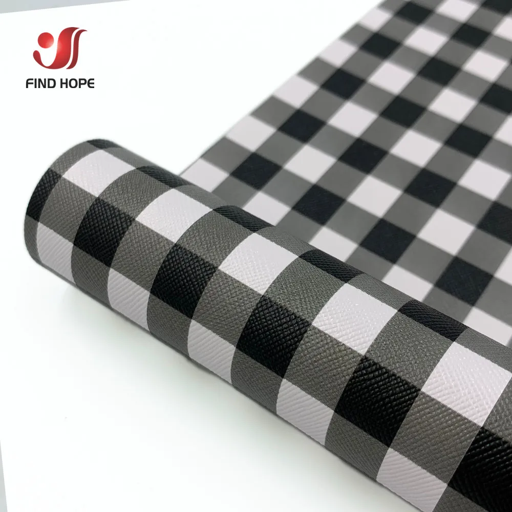 Gray White Plaid Pattern Vinyl PU Leather Faux Fabric Material For DIY Making Handcraft Brooch Hair Bow Earring Shoes Decoration