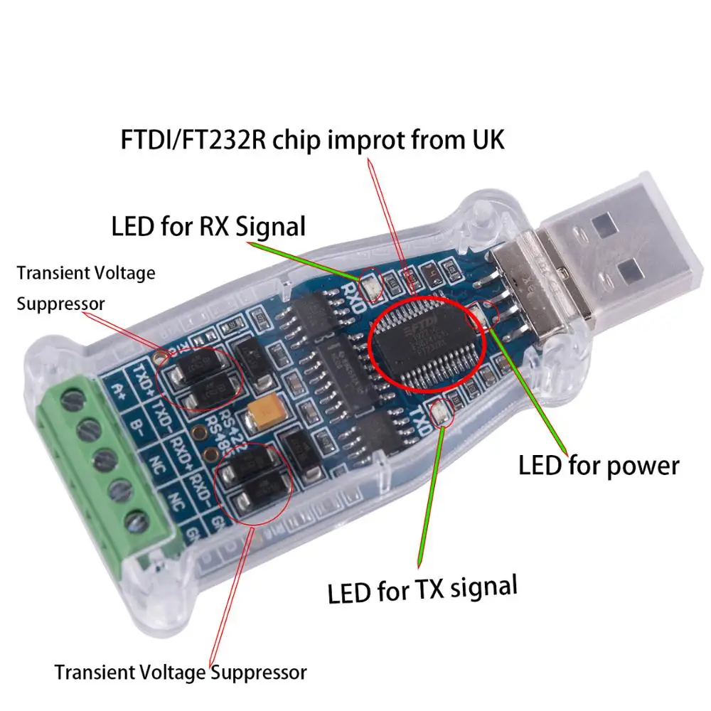 USB to RS485 RS422 Serial Adapter FTDI Chip 6Pin Terminal Block Converter Support WinXP Win 7 Win8 Win10 Mac Android