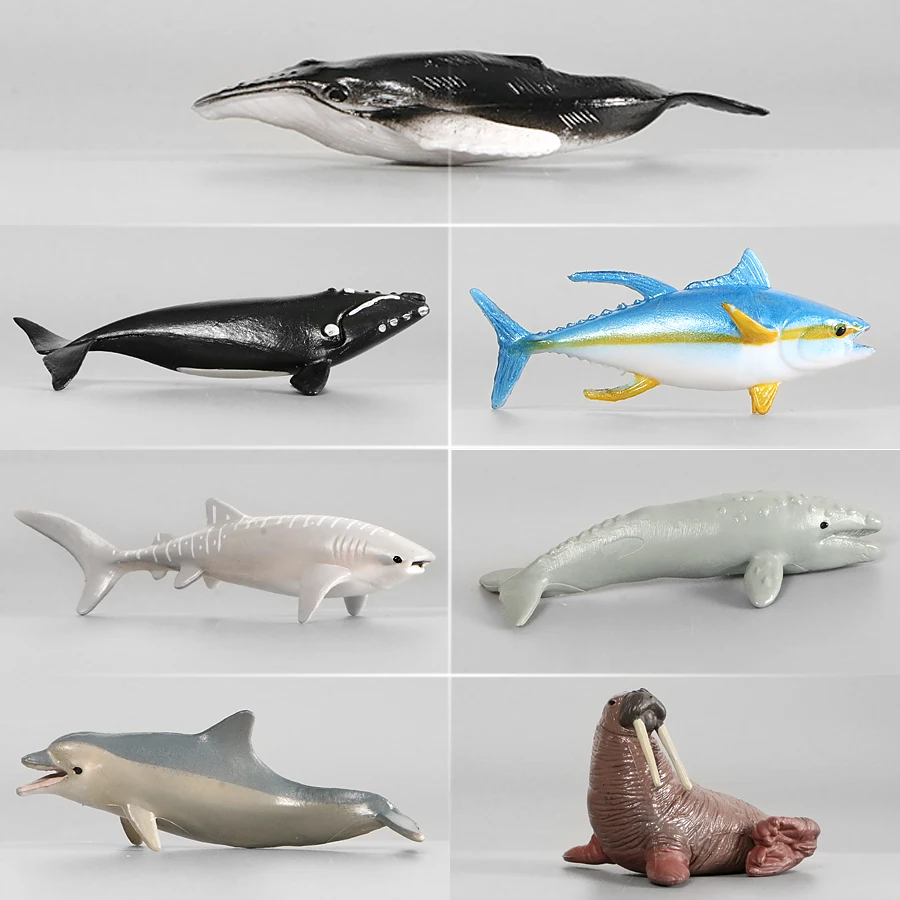 

7PCS Realistic Mini Marine Miniature Ocean Sea Animals Figurines Shark Whales Dolphin Turtle Octopus, Ornaments Toy Set for Kids