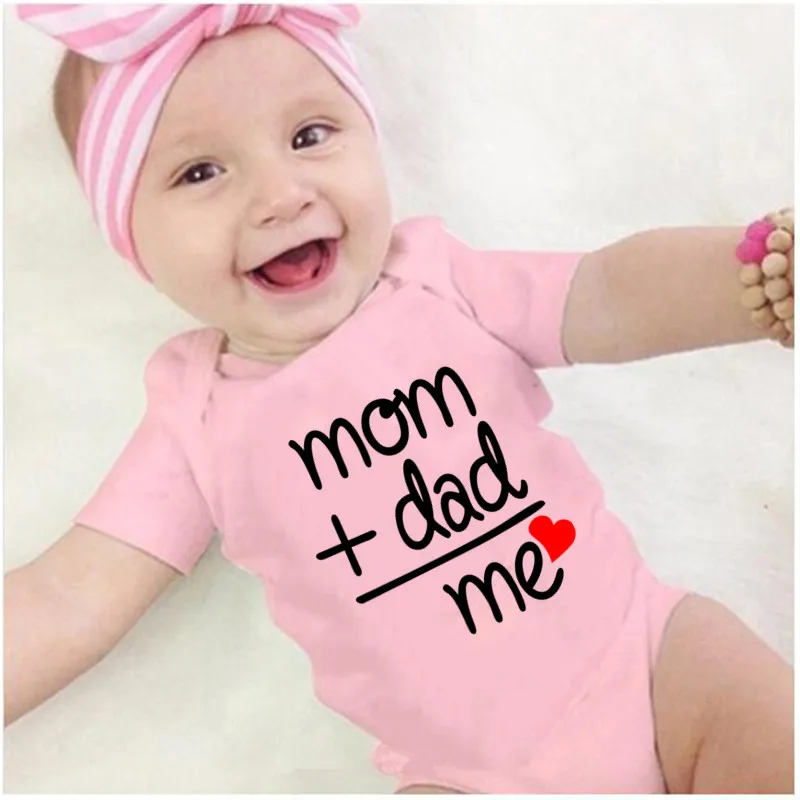 Mom Plus Dad Equals Me Summer Newborn Body Baby Clothes Boy Girl Kids Cotton Bodysuit Infant Funny Cute Jumpsuit Onesie Outfits