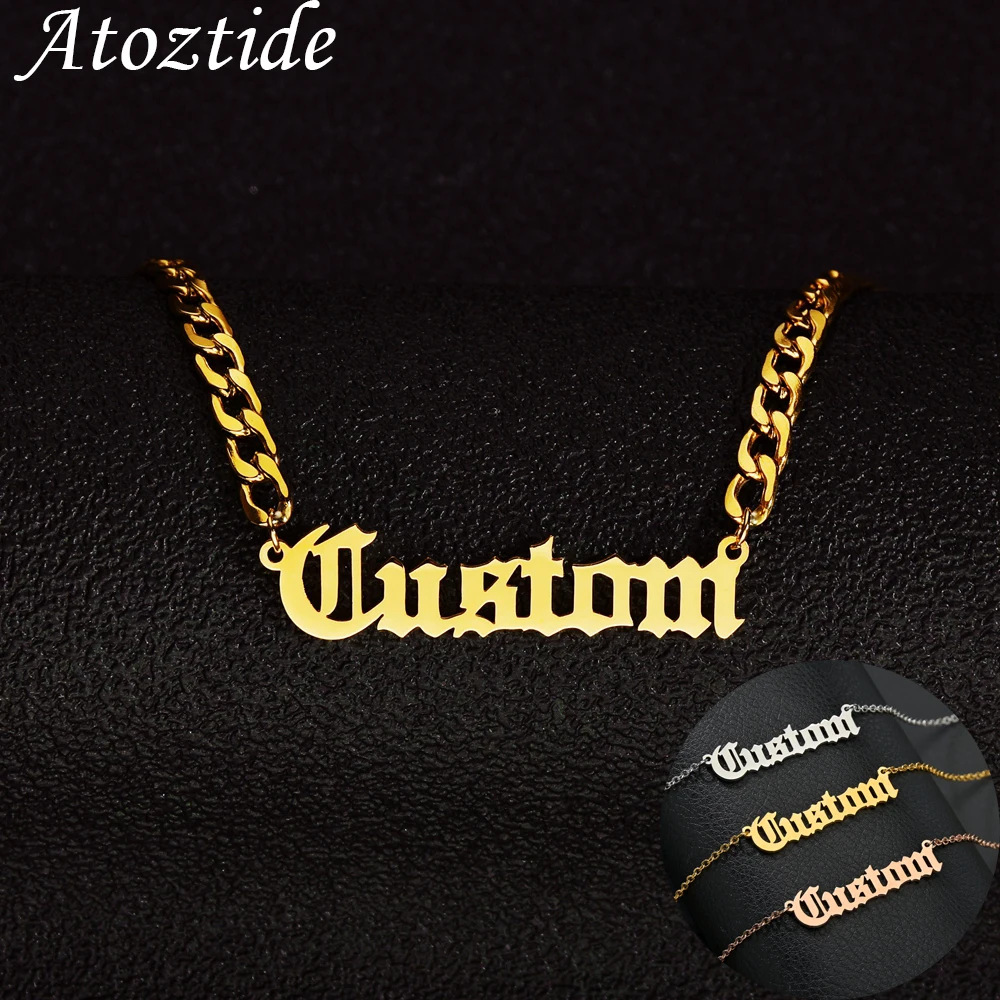 Dostosowana moda Naszyjnik z imieniem ze stali nierdzewnej Spersonalizowana litera 5 mm Gruby łańcuszek NK dla kobiet Mężczyźni Wisiorek Tabliczka znamionowa Prezent