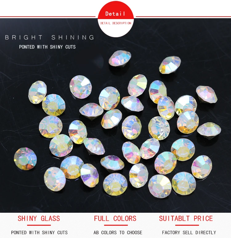 New SS2-SS47 Round Pointed AB Iridescent Crystal Clear Aurora Borealis Gold Foiled Rhinestones Gems For Jewelry Nail Making DIY