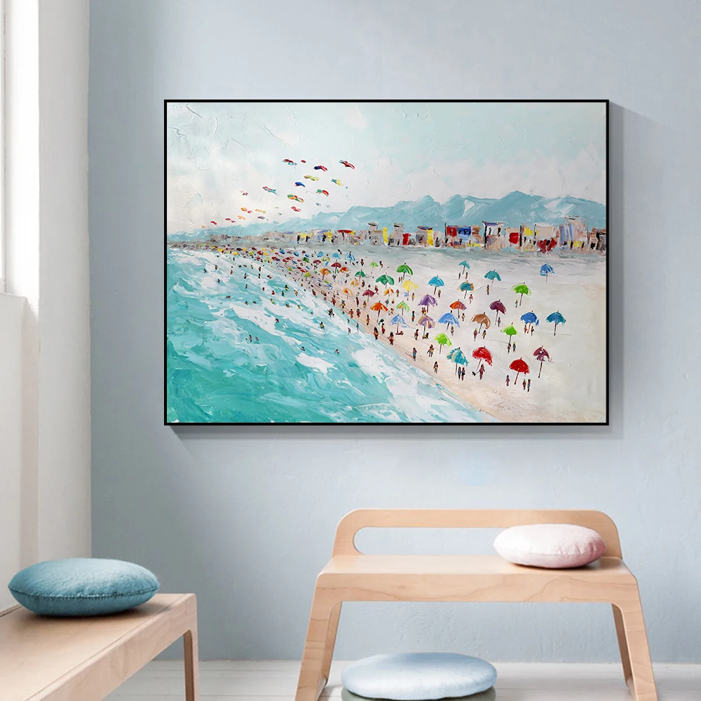 

Nordic Canvas Painting Summer Beach Seascape Knife Poster on The Wall Art Pictures for Living Room Posters and Prints Home Decor