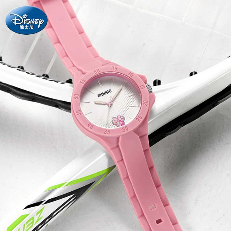 Disney-Relojes de pulsera de cuarzo con dibujos animados para niños y niñas, cronógrafo informal de silicona, luminoso, japonés, Mickey Mouse, Minnie, regalo