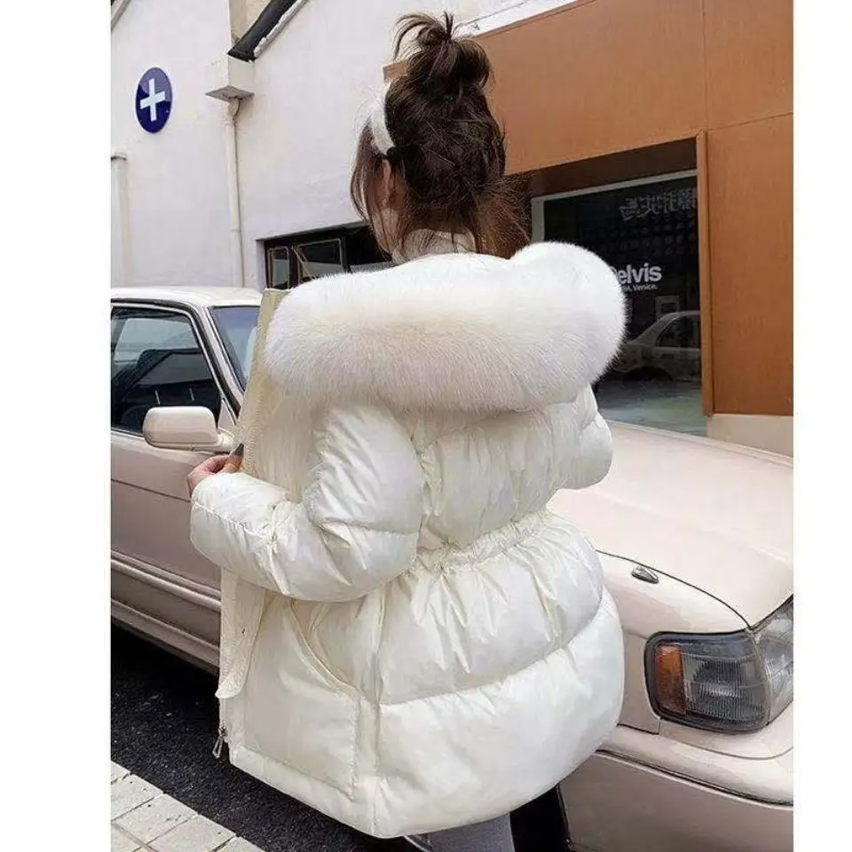 2021 Winter Women\'s Down Parka Jacket Jacket White Duck Down Parka Thicken Coat Fur Hooded Thicken Warm Down Jacket