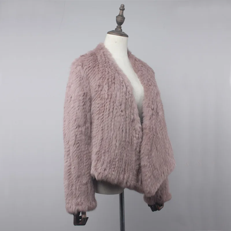 Chaqueta de punto de piel de conejo Real, abrigo de cuello Irregular Natural hecho a mano, chaleco de abrigo de piel de conejo