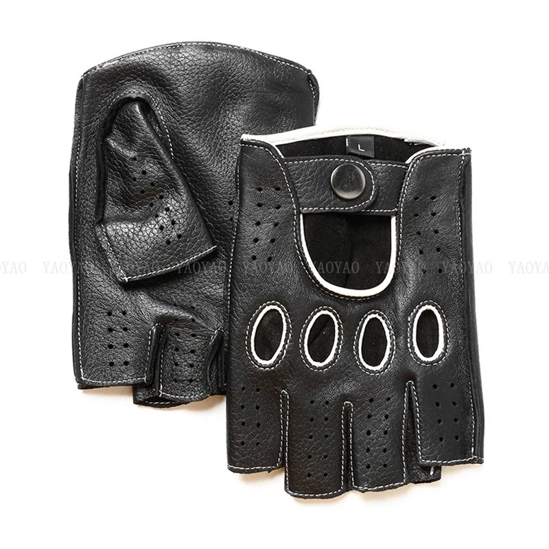 High Quality Goatskin New Male Half Finger Men Leather Gloves Fashion Breathable Driving Gloves Male Mittens