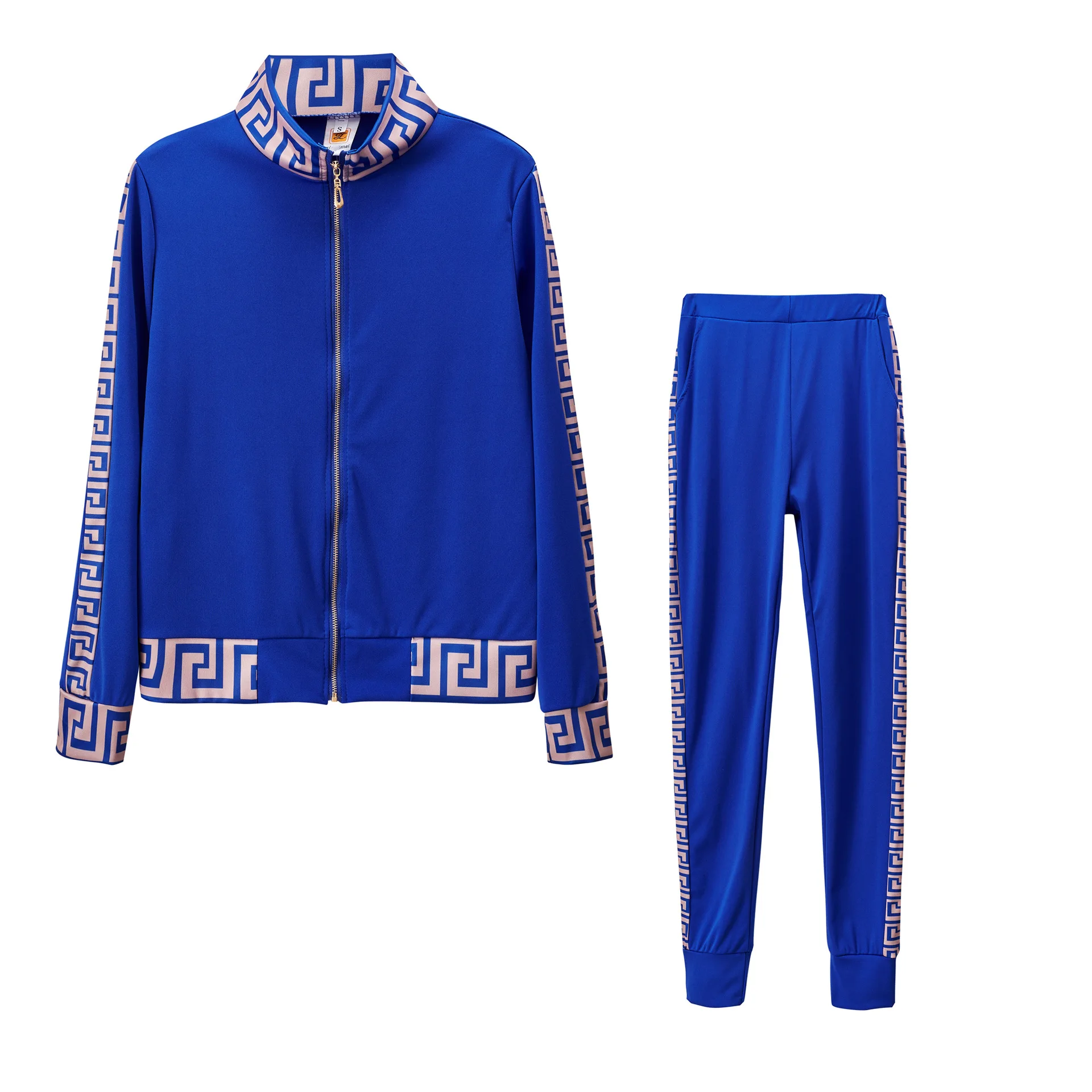 2025 y2k Tracksuit Women Elegant Two -Pieces Suit Sets Female Stylish Plus Size Greek Fret Print Coat & Pant Sets jogging femme