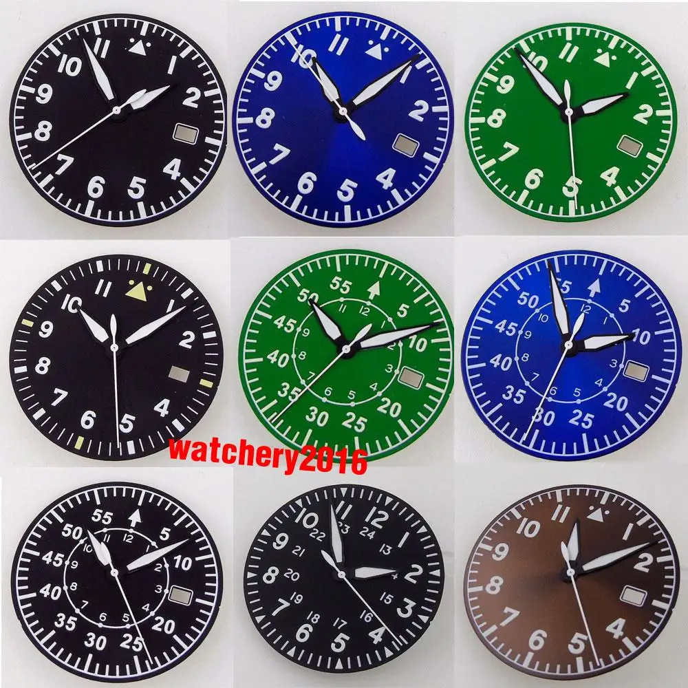 33.6mm Watch Dial+Hands Fit For NH35/NH35A Automatic Movement Green Lume Black/Blue/Green/Coffee Color Watch Parts Tool Kit