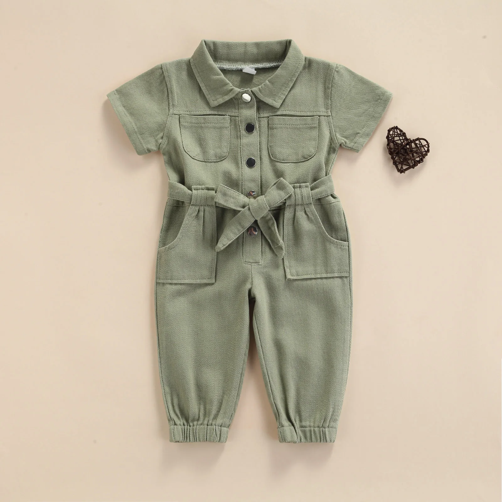 2021-05-05 Lioraitiin 1-5Years Kleinkind Baby Mädchen frauen Casual Lange Hülse Overall Fashion Solid Revers Taschen Einzigen-breasted Hosen