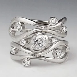 Huitan Hyperbole Irregular Geometric Shape Women Party Finger Ring Metal Versatile Style Girl Ring Silver Color with Shine CZ