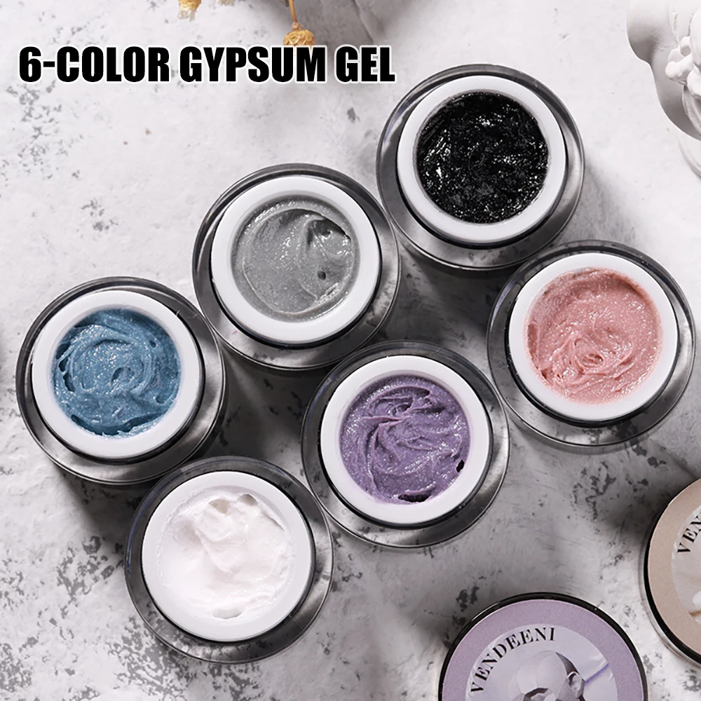 Vendeeni 6 Colors Plaster Gel Nail Polish Painted Line Sculpture UV Soak Off Gel Varnish Carving Gypsum Nail Art Gel Lacquer 10g