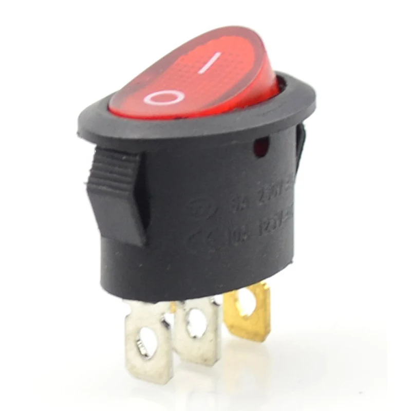 2pcs Black Oval Round 3pin On Off Rocker Switch With Red Light KCD1 Electrical Contact Switch Push Button Switch 10A 250V 125V