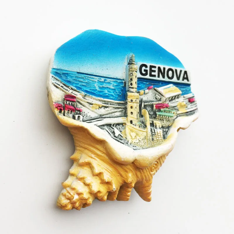 (Genoa Italy) Fridge Magnet,Creative Travel Commemorate Crafts 3D Ornaments Magnetism Resin Material Refrigerator Stickers