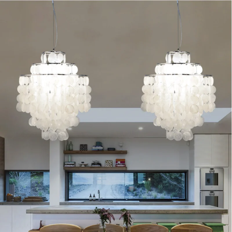 Modern Natural shell chandelier White decor design capiz For Restaurant Parlor Home Decoration living room led chandelier