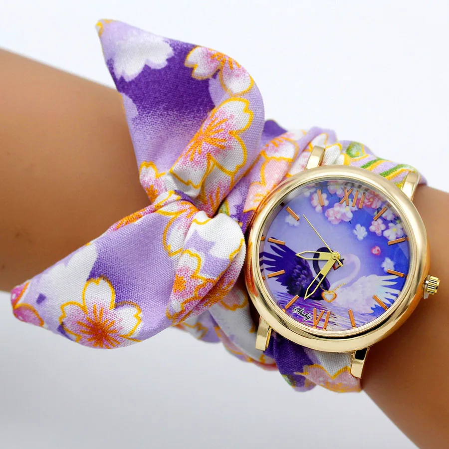 Shsby New Woman's Watch Fashion Luxury Ladies Quartz Wristwatch Top Brand Floral Cloth Bracelet Watch Flower Women Watches Reloj