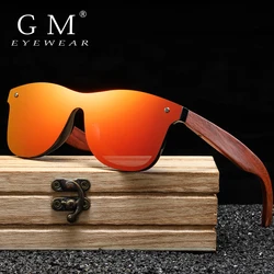GM Handmade Red Wooden Eyewear UV400 Polarized Mirror Sunglasses Men Women Vintage Design Oculos de sol masculino