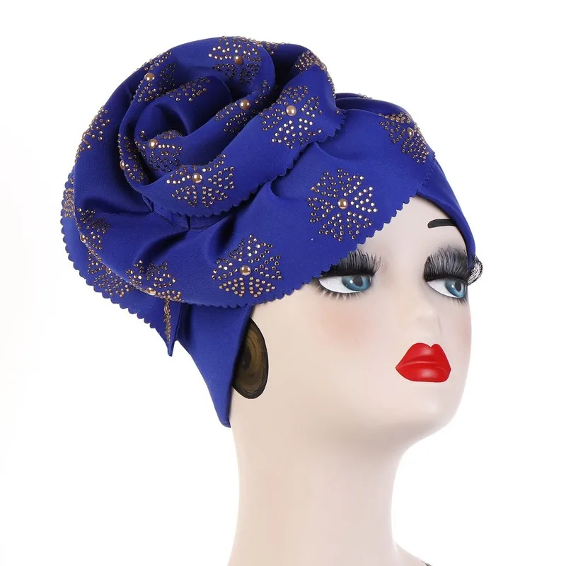 KepaHoo Luxury Muslim Turban Women Shiny Glitter Oversized Flower Hijab Head Cover Beanie Chemo Cap Ladies Hair Accessories