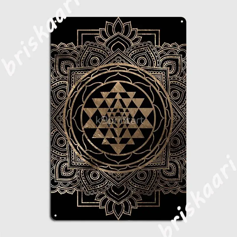 Sri Yantra Sri Chakra In Golden Lotus Metal Sign Printing Garage Club Wall Mural Plates Tin Sign Posters