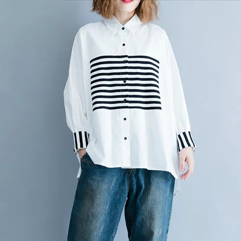 Long Sleeve Striped Shirt Women White Cotton Woman Shirts 2023 Modis Casual Loose Ladies Shirt Blouse and Tops